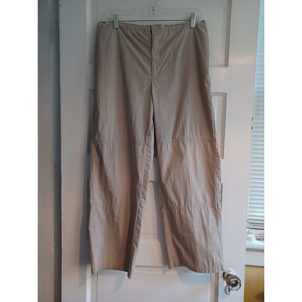 Eddie Bauer khaki cropped pants womens M cotton nylon drawcord pockets outdoor